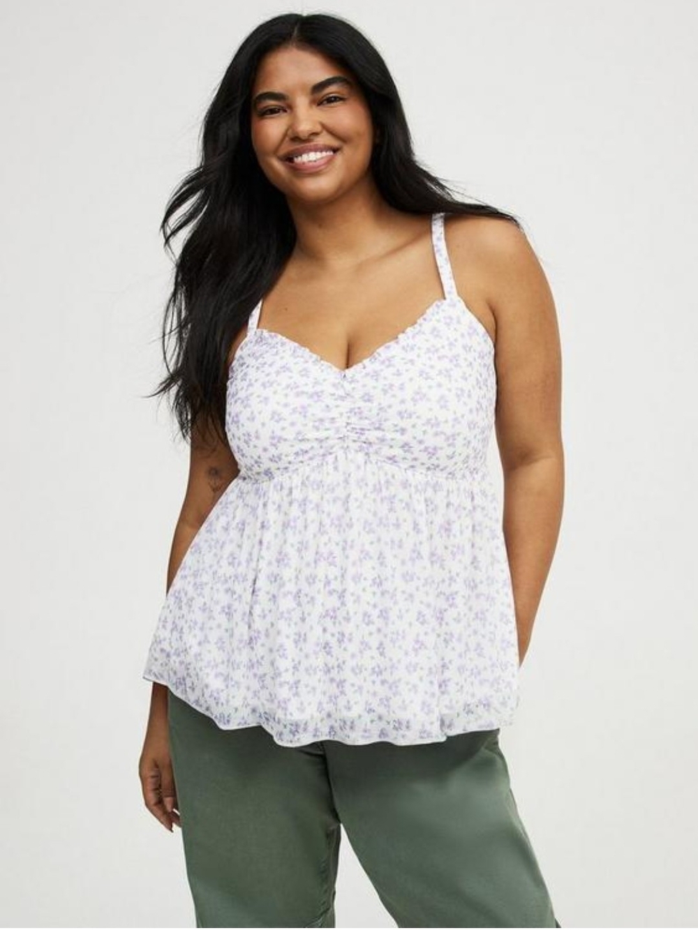 Torrid Size 0x Floral Smocked Babydoll Tank Top - Lilac Floral